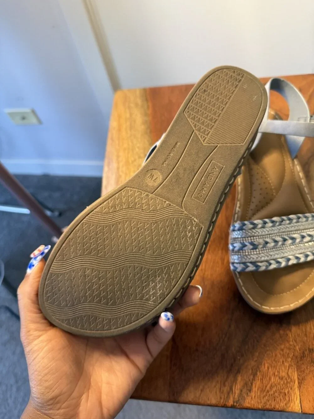 Grey Woven Ankle Strap Flat Sandals